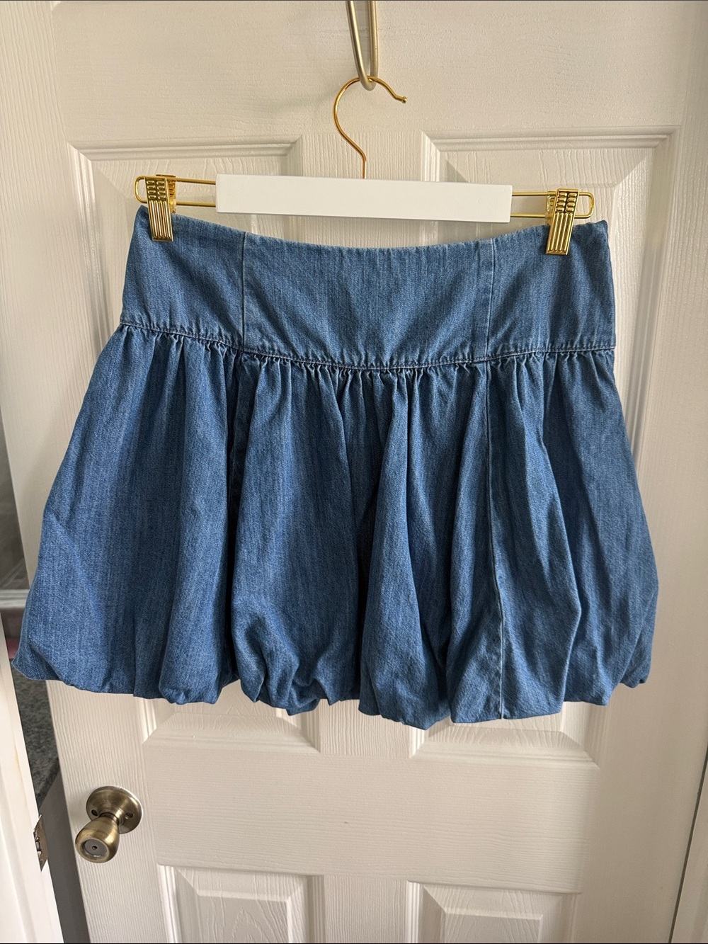 Blue Denim Bubble Mini Skirt